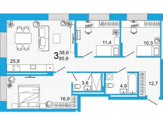 Продаю 3-комнатную квартиру, 85.8 м2, Уфа, улица Аксакова, 14