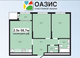 Продам трехкомнатную квартиру, 58.7 м2, Ижевск, улица Телегина, 101, ЖК Оазис