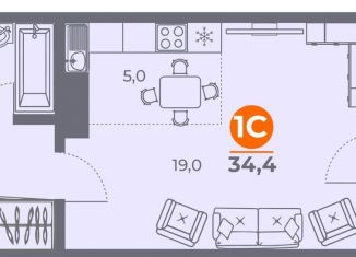 Квартира на продажу студия, 34.8 м2, Ростов-на-Дону, ЖК Сокол на Оганова, улица Оганова, 20с1