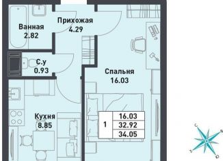 Продается однокомнатная квартира, 34.1 м2, городской посёлок имени Свердлова, ЖК Невские Панорамы