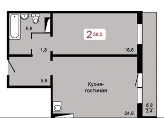 2-комнатная квартира на продажу, 58 м2, Красноярск, ЖК Курчатова