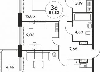 Продается трехкомнатная квартира, 59.7 м2, Ростов-на-Дону, проспект Сиверса, 30, ЖК Гвардейский 3.0