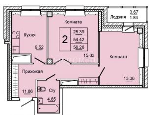Двухкомнатная квартира на продажу, 57.6 м2, Красноярск, Дудинская улица, 2В, ЖК Уютный Дом на Дудинской