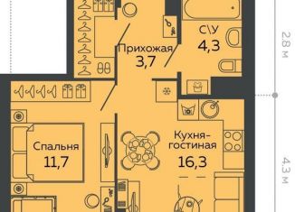 Продам однокомнатную квартиру, 40.4 м2, Екатеринбург, улица Данилы Зверева, 11, улица Данилы Зверева