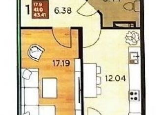 Продажа 1-комнатной квартиры, 43.4 м2, Краснодар