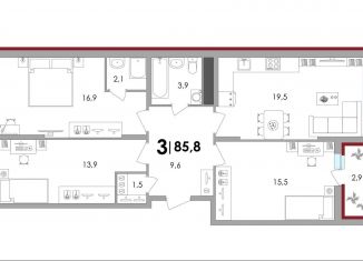 Продается трехкомнатная квартира, 85.8 м2, Тверь, ЖК Южный