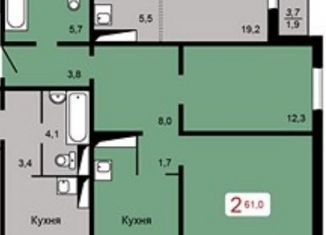 2-комнатная квартира на продажу, 61.1 м2, Красноярск, Апрельская улица, 5, Кировский район