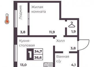 Продам 1-ком. квартиру, 34.7 м2, Челябинск, Тракторозаводский район