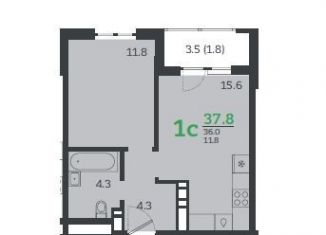 1-комнатная квартира на продажу, 37.8 м2, Краснодар, Колхозная улица, 5к3