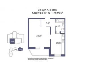 Продам однокомнатную квартиру, 45 м2, Московская область, жилой комплекс Высокие Жаворонки, 4