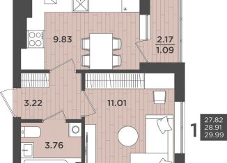 Продажа 1-ком. квартиры, 28.9 м2, Калининград, Интернациональная улица, 18, ЖК Белый Сад