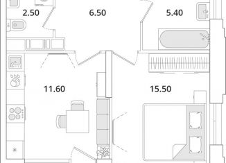 Продам 1-комнатную квартиру, 43.3 м2, Санкт-Петербург, муниципальный округ Юнтолово, Планерная улица, 99