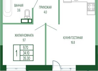 Продаю 1-комнатную квартиру, 35.3 м2, Краснодар