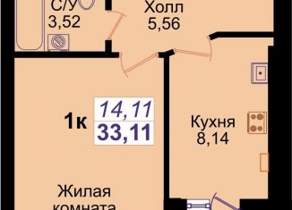 Продаю 1-комнатную квартиру, 33.1 м2, Калининград, ЖК Янтарный, Елизаветинская улица, 1Б
