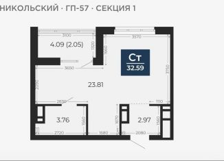 Продается квартира студия, 32.6 м2, деревня Патрушева, улица Петра Ершова, 12