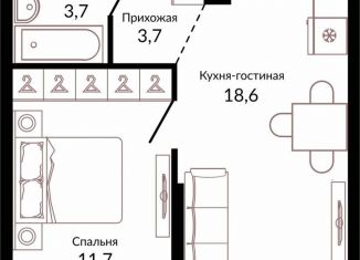 Продам однокомнатную квартиру, 40.3 м2, Краснодар, ЖК Отражение