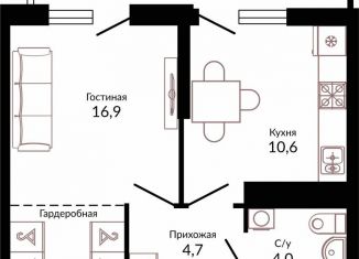 Однокомнатная квартира на продажу, 39.7 м2, Краснодар