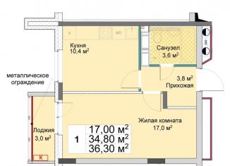 1-комнатная квартира на продажу, 36.3 м2, Воронеж, Ударная улица, 1