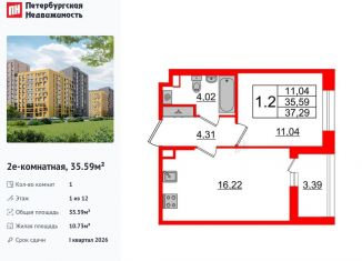 Продажа 1-ком. квартиры, 35.6 м2, Санкт-Петербург