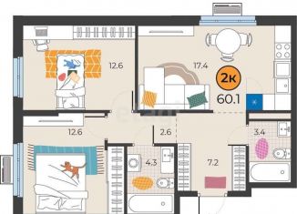 Продаю 2-ком. квартиру, 60.1 м2, Тюмень, улица Эльвиры Федоровой, 3