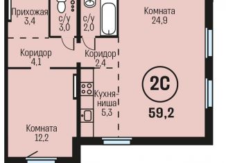 Продается 2-комнатная квартира, 59.2 м2, рабочий поселок Южный, Южный тракт, 15к5