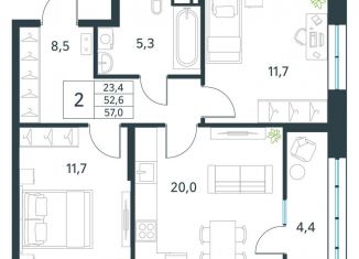 Продам 2-ком. квартиру, 57 м2, Забайкальский край