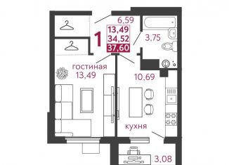 Продается 1-комнатная квартира, 37.6 м2, Пенза