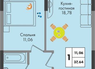 Однокомнатная квартира на продажу, 37.6 м2, Краснодар, улица имени Генерала Брусилова, 5лит1.2