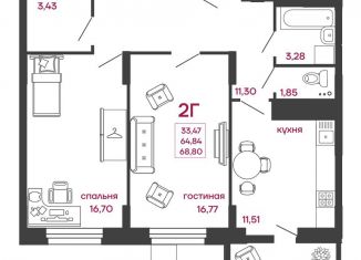 Продаю двухкомнатную квартиру, 68.8 м2, Пензенская область, улица Богданова, 34