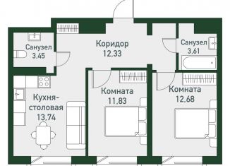 2-ком. квартира на продажу, 66.9 м2, посёлок Западный, Спортивная улица, 12