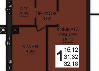 Однокомнатная квартира на продажу, 32.2 м2, Ивановская область