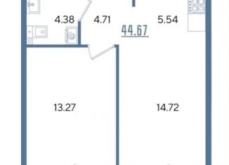 Продается однокомнатная квартира, 44.6 м2, Казань