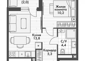 Продам 1-комнатную квартиру, 35.7 м2, поселок Октябрьский