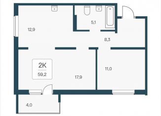 Продам двухкомнатную квартиру, 59.2 м2, посёлок Озёрный, Кедровая улица, 80/3