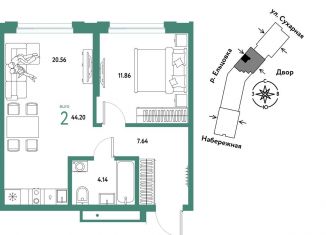 2-ком. квартира на продажу, 44.2 м2, Новосибирск