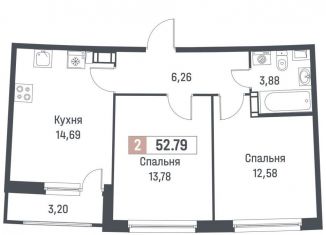 Двухкомнатная квартира на продажу, 51.2 м2, Ленинградская область