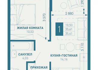 1-ком. квартира на продажу, 35.6 м2, Краснодарский край