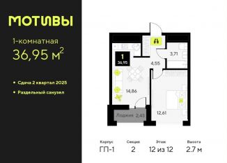 Продам однокомнатную квартиру, 37 м2, Тюменская область, улица Первооткрывателей, 9