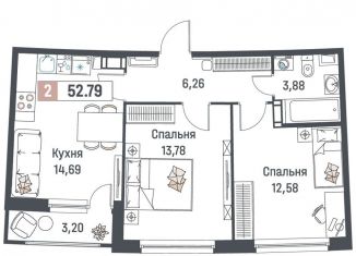 Продажа двухкомнатной квартиры, 52.8 м2, Мурино, ЖК Авиатор