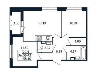 Продается 3-комнатная квартира, 59.8 м2, Санкт-Петербург, муниципальный округ Юнтолово, Арцеуловская аллея, 9