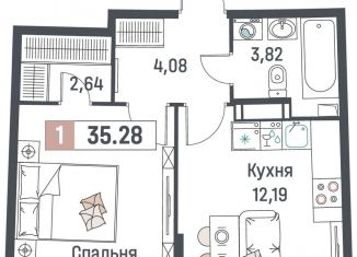 Продается 1-комнатная квартира, 35.3 м2, Мурино