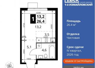 Продается квартира студия, 26.4 м2, Москва, Монтажная улица, вл8/24, район Гольяново