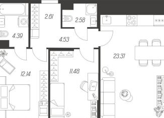 2-ком. квартира на продажу, 61.1 м2, Тула