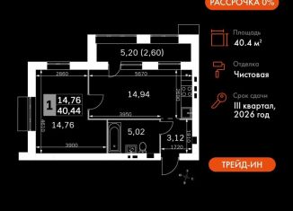 Продается однокомнатная квартира, 40.4 м2, деревня Митькино