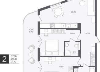 Продается 2-комнатная квартира, 87.2 м2, Калининградская область, улица Нахимова