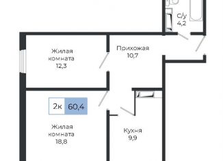 2-ком. квартира на продажу, 60.4 м2, Красноярский край, жилой комплекс Три слона, 1