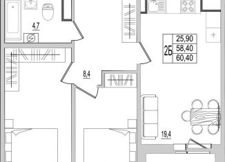 Продается 2-ком. квартира, 60.4 м2, Псковская область