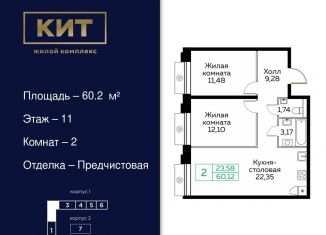 Продается двухкомнатная квартира, 60.2 м2, Мытищи, ЖК Кит, Новомытищинский проспект, 4А