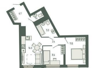 2-ком. квартира на продажу, 54.3 м2, Екатеринбург, площадь Жуковского, 8, метро Ботаническая