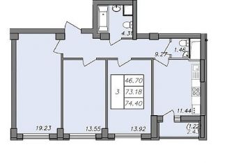 Продаю 3-ком. квартиру, 74.4 м2, Воронеж, Волгоградская улица, 45